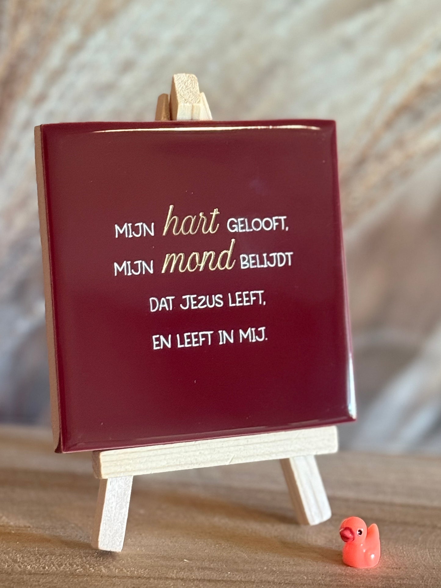 Tegeltje - Mijn hart gelooft, mijn mond belijdt, dat Jezus leeft en leeft in mij