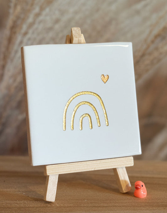 GOUDEN Regenboog met ROSE hartje