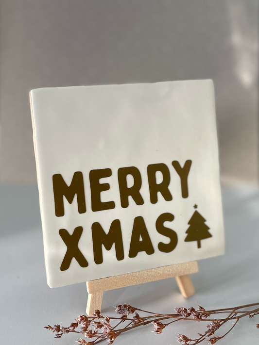 Tegeltje MERRY XMAS met kerstboompje