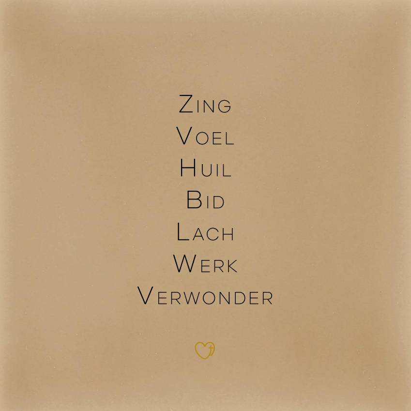 Zing Voel Huil Bid Lach Werk Verwonder